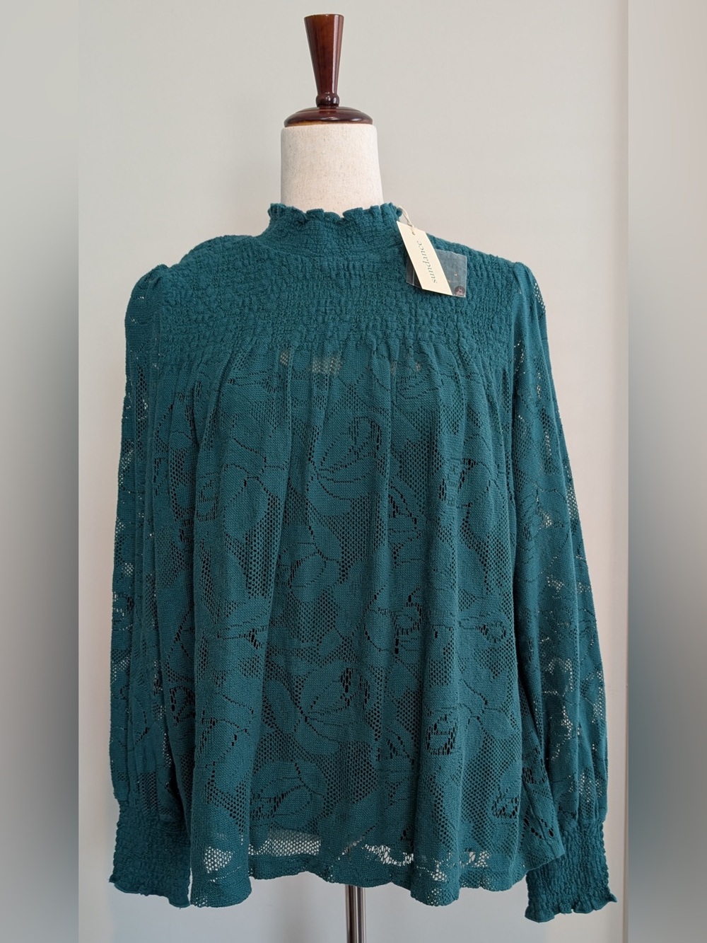 Sundance Women’s Dorina Lace Sheer Lined Mock Neck NWT Spruce Size Medium